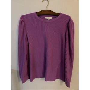 LOFT Women's Long Sleeve Waffle Knit Purple Top Shirt Size XL NWT